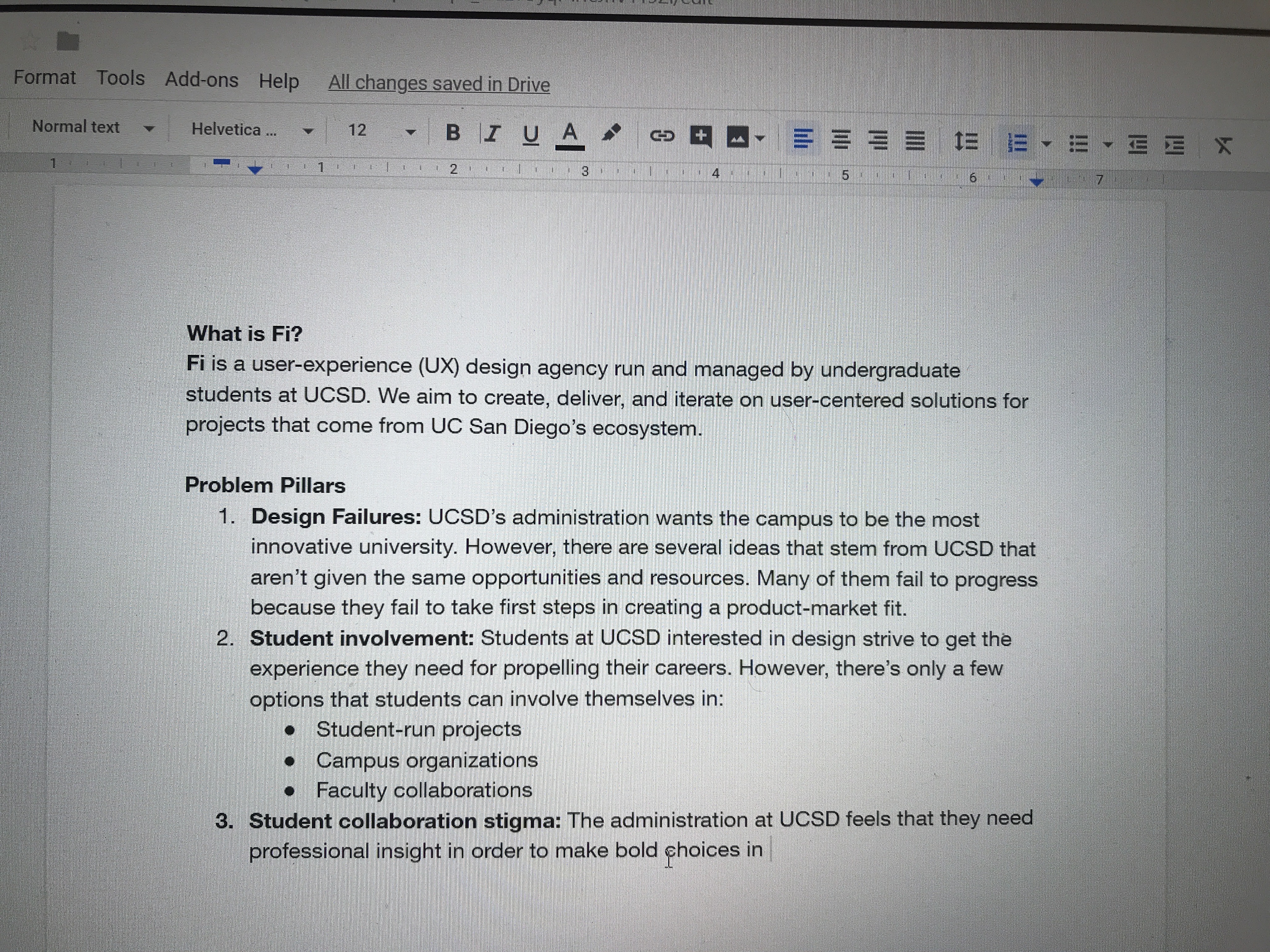 Initial brainstorming and charter document for Fi agency