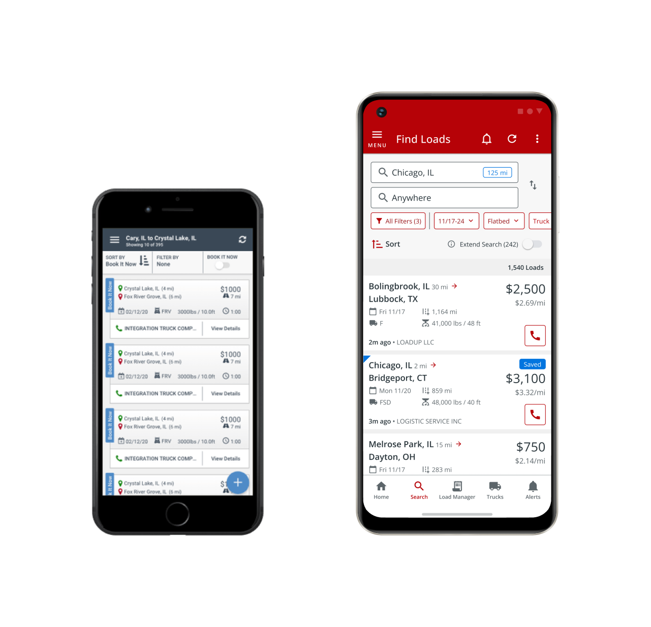 Comparison of old Truckstop legacy app vs new refined interface